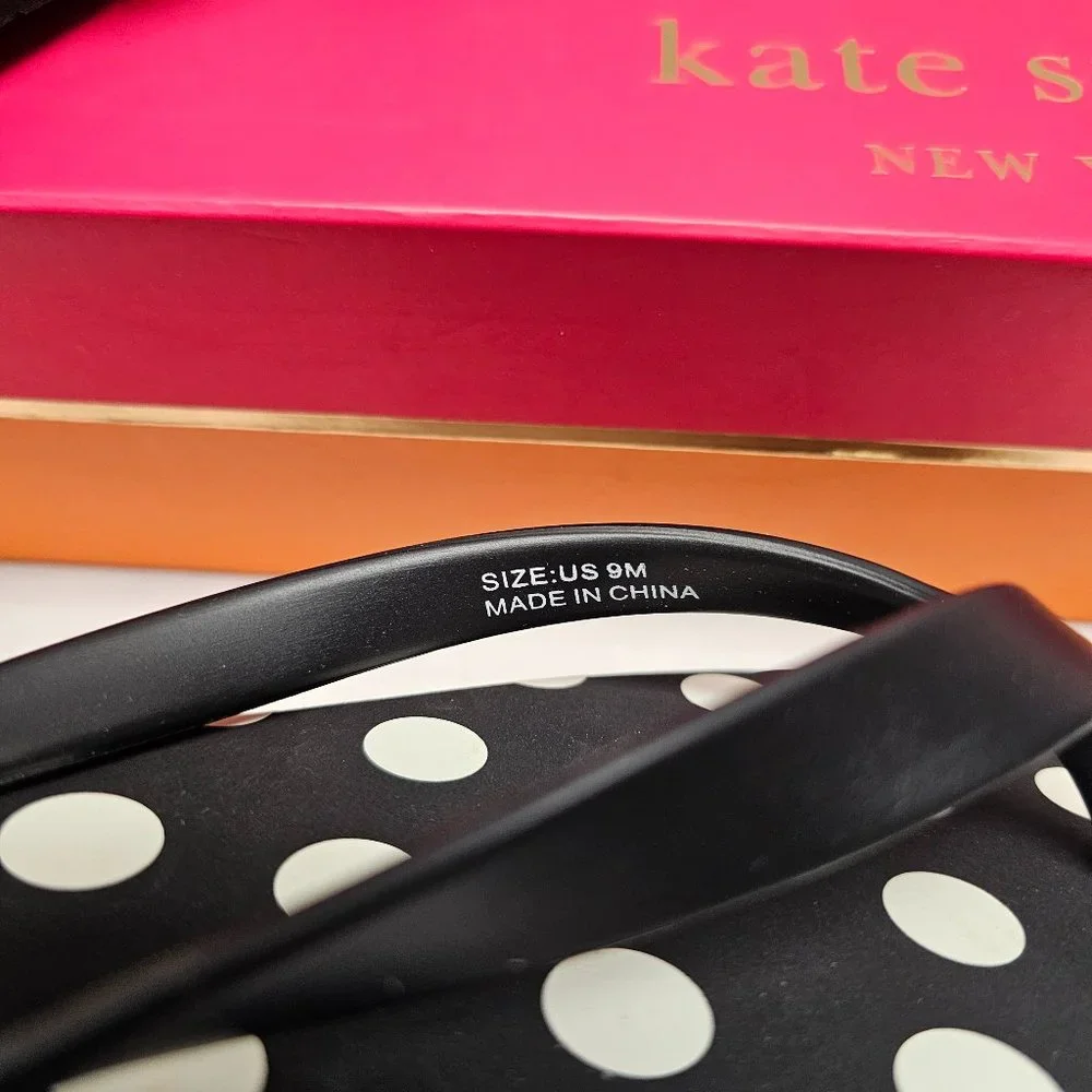 New Kate Spade New York Black White Polka Dot Flip Flops Pink Stripe Sandals 9 M